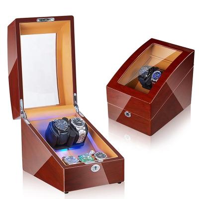 China Luxury Watch Winder With 2 Seats 3 Spinning For Watches Leather Inner PU Leather Brown MDF Watch Winder Wooden Automatic Watch Box Watch Gift Box Storage Box High End of bracket 5 for sale