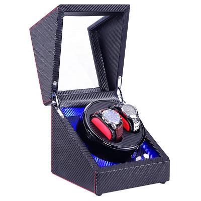 China Luxury Watch Winder Custom Logo Carbon Fiber Spinning Sports Wooden Frame Watch Box Wood Frame MDF Black Automated Small Man Watch Winder For Watch 2 for sale