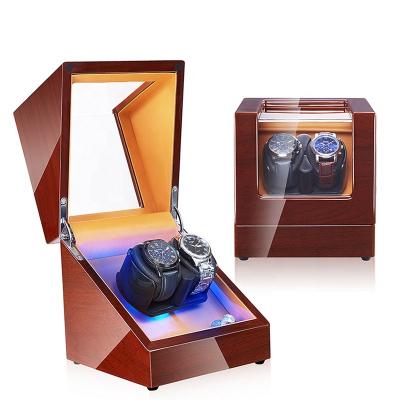 China Luxury Orbital Watch Winder Watch Packaging Spinning Orbital Box For 2 Watch Handcrafted Wood Gyro Winder Watch Box Matte Black Logo for sale