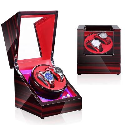 China Luxury Red Leather Double Rotation Watches Leather Red Double Rotation Automatic Watch Winder PU Coating MDF Coating Piano Frame Lacquer Finish Automatic Watch Orbit Box for sale