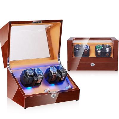 China Luxury Premium Watch Winder EETMAY Watch Case 4 Automatic Rotating Watch Winder Wooden Box With LED Lighting 5 Modes Silent Rotation for sale