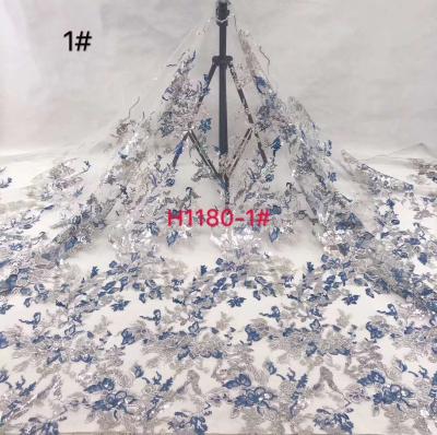 China 100% Polyester Multi Color Bridal Flower Mesh Lace Sequin Embroidery Fabric For Dress for sale