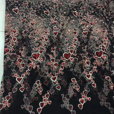 China Bag 3 Color In Stock High Quality Metallic Yarn Heart Shaped Tulle Lace Fabrics For Party/Gold Beads Lace Up For Evening Dress for sale