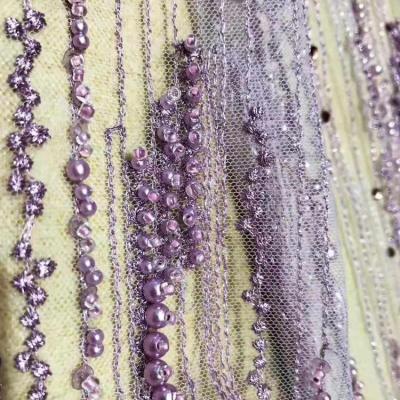 China Simple Luxury Fabric Heavy Beaded Mesh Fabric With Rhinestones For Ladies Evening Wedding Prom Dress JJ051 for sale