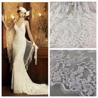 China High Quality White Bag Trimming 3D Dress Fabric Flower With Beads Embroidery Handmade Lace Fabric For Wedding Dress for sale