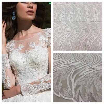 China High Quality White Bag Trimming 3D Dress Fabric Flower With Beads Embroidery Handmade Lace Fabric For Wedding Dress for sale