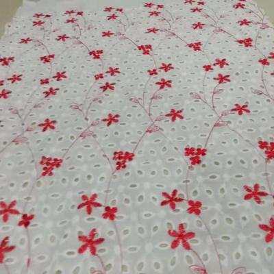 China Factory direct wholesale 100% cotton fabric breathable for top dresses with beautiful embroidery red flower JX009 for sale