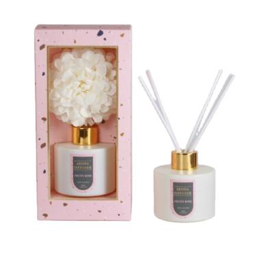 China 100Ml Round Glass Bottle Viable Aroma Reed Diffuser With Dry Flower In Box Gift Set for sale