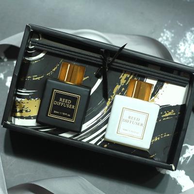 China New Customized Luxury Box Classic/Postmodern Scented Candle Aroma Home Perfume Reed Diffuser Set With Sticker for sale