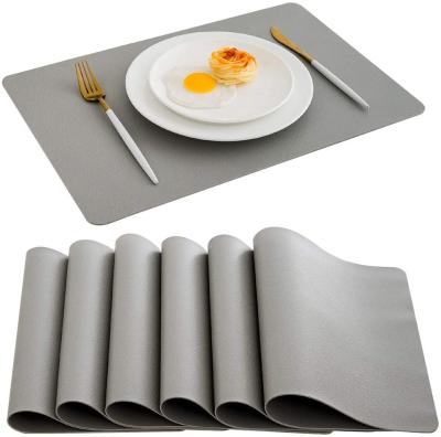 China Wipeable Gray Leather Table Mats Set of 6 Heat Resistant Easy Clean Wipeable Waterproof Washable Outdoor Place Mats for sale