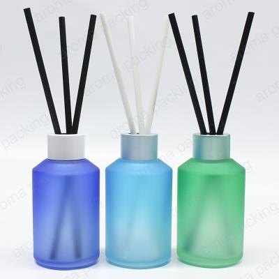 China Wholesale Olive Green Diffuser Bottle 120ml Cosmetic Oblique Shoulder Frosted Green Glass Bottle With Collars Fiber Sticks for sale