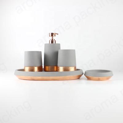 China Sustainable 5pcs Rose Decorative Gold Hotel Home Cement Bathroom Accessories Set for sale