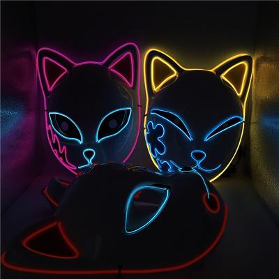 China Eco-Friendly Hottest Design Demon Slayer LED EL Wire Cosplay Costume Props Light Up Christmas Halloween Party Glowing Luminous Mask for sale