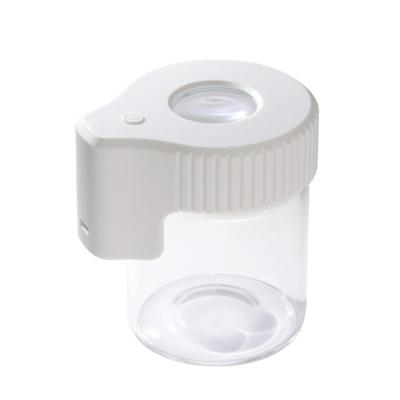 China Viable Magnifier Storage Weed Bottle Herb Stash Viewing Container Plastic MAG Jar with LED Light and Grinder for sale