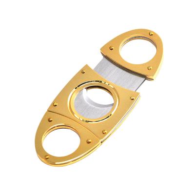 China Eco-friendly luxury cigar accessories stainless steel guillotine double cut blade scissors gold antique bronze cigar cutter for sale