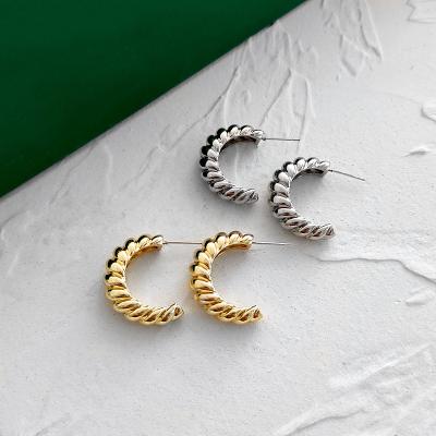 China FASHIONABLE Wholesale Custom 18K Gold Plated Stainless Steel Girls Twist Semicircle C Shaped Hoop Earrings for sale