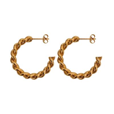 China FASHIONABLE French Style 18K Gold Plated Stainless Steel Women's Twist Semicircle C Shaped Earrings Jewelry for sale