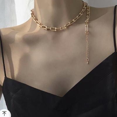 China Eco-friendly U Shape Lock 18K Gold Plated Personalized Stainless Steel Link Chain Women's Necklace Wholesale for sale