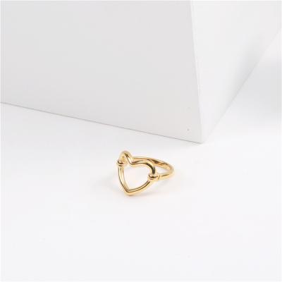 China Environmental Friendly Fashion 18K Gold Plated Stainless Steel Hollow Heart Women Hand Ring Jewelry for sale