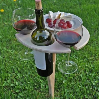 China Outdoor Easy Carry Wine Folding Table Easy To Carry Wooden Table Camping Lawn Glades Wine Rack Grassy Glass Folding Table for sale