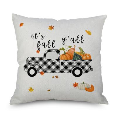 China Baffalo PORTABLE Black and White Plaids Check Thanksgiving Decor Tile Covers Pumpkin Patch Cushion Case Cover for sale