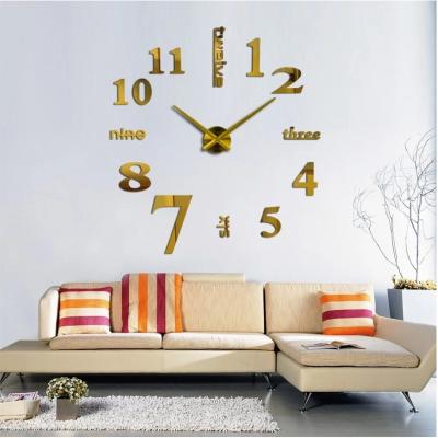 China Antique Decorative Acrylic DIY Large Digital 3D Wall Sticker Frameless Home Style Wall Clock for sale