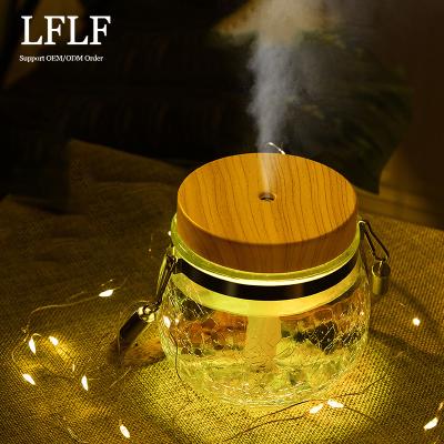 China Newest 400ml Night Light Wood Grain Mist Maker Diffuser Colorful Warm Household Office USB Car Ice Glass Humidifier for sale