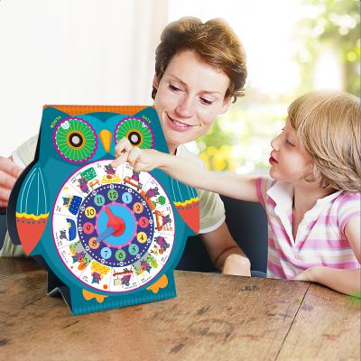 China Learn Time Puzzle High Quality Game Magnetic Kids Learning Board Owl Calendar Board Game for sale