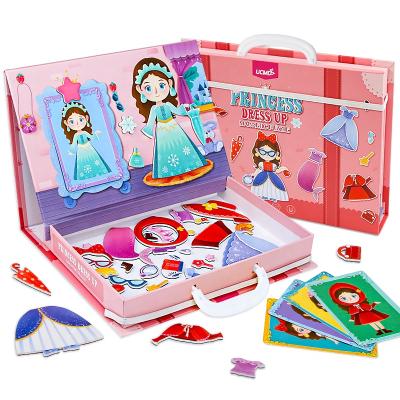 China UCMD Children's Hand-eye Coordination Ability Children's Educational Toy Suitcase Pink Princess Dress Up Magnetic Puzzle for sale