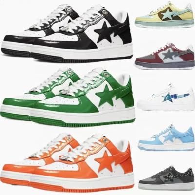 China 2023 fashion trend Bapesta good quality shoes street casual contrast vibe patent leather sneakers bapes leather shoes for sale