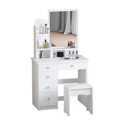 China Modern mirror and upholstered stools five drawers and storage shelves modern white dressing table for sale