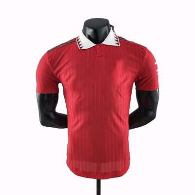 China Wholesale Vintage Plain Smooth Breathable Elastic Soccer Jerseys Design Custom Red Stripes Soccer Wear Jersey Set Football Uniform for sale