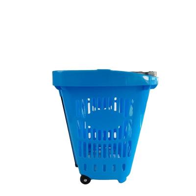 China Eco - Friendly Supermarket Shopping Basket With Wheels Handle Shopping Carts / Plastic Adjustable Trolleys for sale