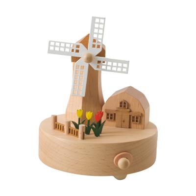 China Bithday Gifts Factory Wholesale Windmill Around Bass Wooden Music Box For Holidays And Kids Gifts for sale