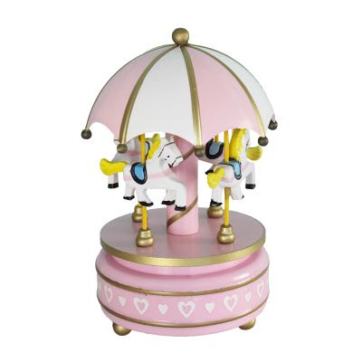 China Hot Selling Lovely Pink Designs Plastic Toy Valentine's Day Gifts Carousel Music Box For Girls for sale