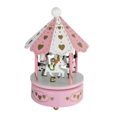 China Beautiful designs wholesale plastic pink heart toy carousel horse music box for sale