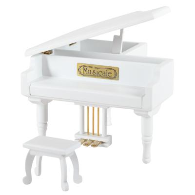 China New Fashional Style Home Furnishing Ornaments Piano Shape Music Box White Wood for sale