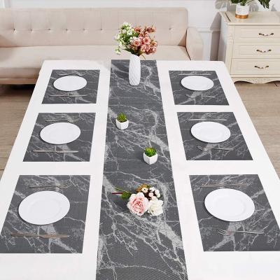 China Sustainable Place Mat Set of 6 Place Mats Heat Resistant Non-Slip Kitchen Table Mats (Set of 6 Place Mats and 1 Table Runner Grey, Marble) for sale