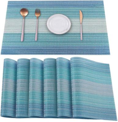 China Viable CR Blue Place Mats Set of 6, Kitchen Table Mats Washable Non-Slip Cross Woven Vinyl Place Mats for Dining Table for sale