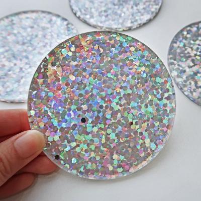 China 2022 Viable CR Acrylic Coaster Circles Glitter Colorful Romantic Gift Disc Acrylic Drink Coasters For Valentines for sale