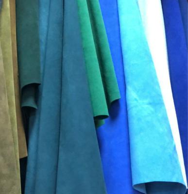 China Blue green color in stock cow split suede leather for bags sport shoes upper garments jackets ext for sale