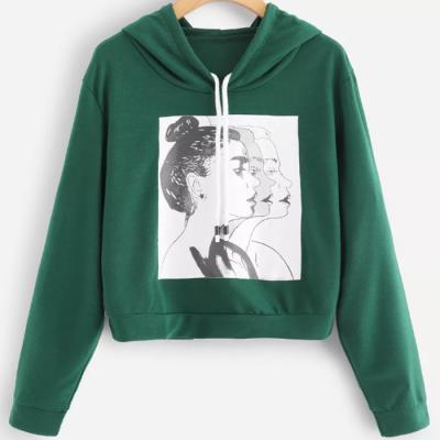 China Women Anti Shrink Green Long Sleeve Hoodies Screen Printing Girl Pullover Sweatshirt for sale