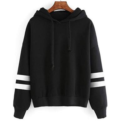 China Anti-pilling simple empty black hoodies wholesale unisex with screen print stripe on the arm for sale