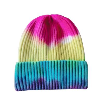 China COMMON Tie Dye Beanies For Adults Kids Winter Knitted Beanies Warm Rainbow Colorful Beanies Hat for sale