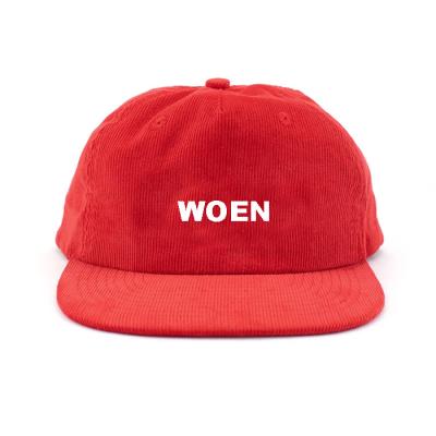 China Custom 5 JOINT Panel Corduroy Unstructured Snapback Hat With Embroidery Logo for sale