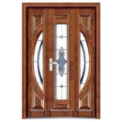 China Traditional Double Sidepanel Entry Solid Wood Glass Wood Door for sale