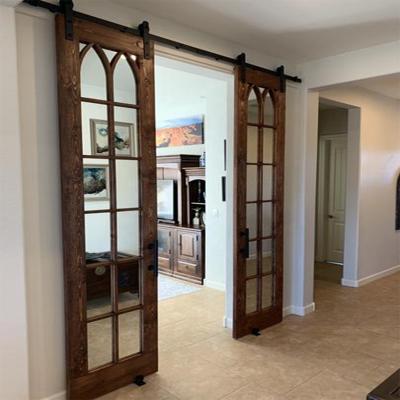 China 42 x 84 inch Modern French Style Panel Finish Manufactured Wood Double Piece Interior Barn Door for sale