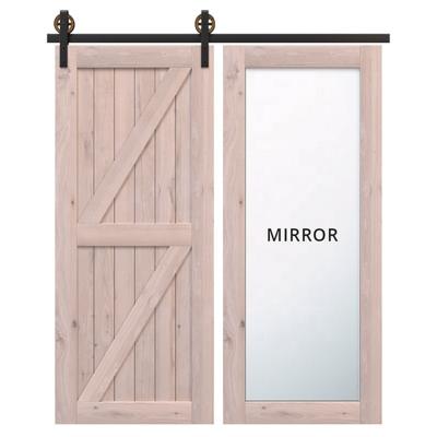 China Waterproof Wooden Hardwood Veneer White Oak Slab Barn Door Mirror Sliding Barn Door for sale