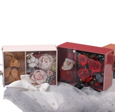 China fashionable & Flowers 2021 Hot Sale Environment Friendly Gift Box Decorative Rabbit Doll Preserved Roses For Wedding Valentine Festivals for sale