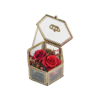 China Environment Friendly & Newest Fashionable INS Hexagon Style Luxury Preserved Eternal Preserved Flowers Roses In Jewelry Gift Box for sale